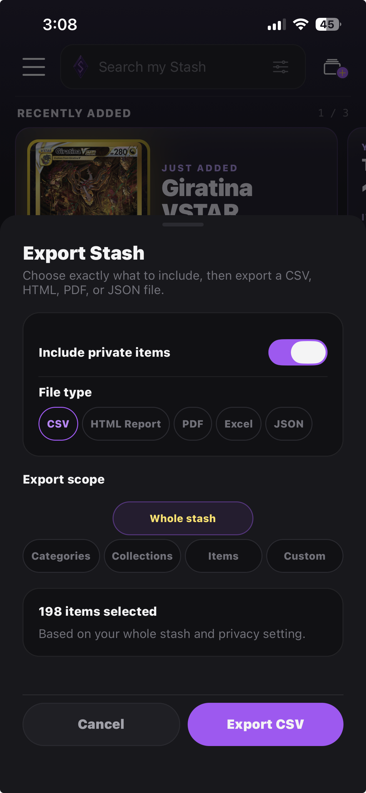 Export your records screenshot